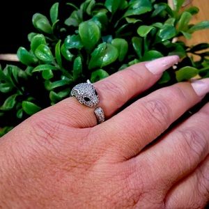 CZ covered Silver Plated Adjustable Cougar Ring
